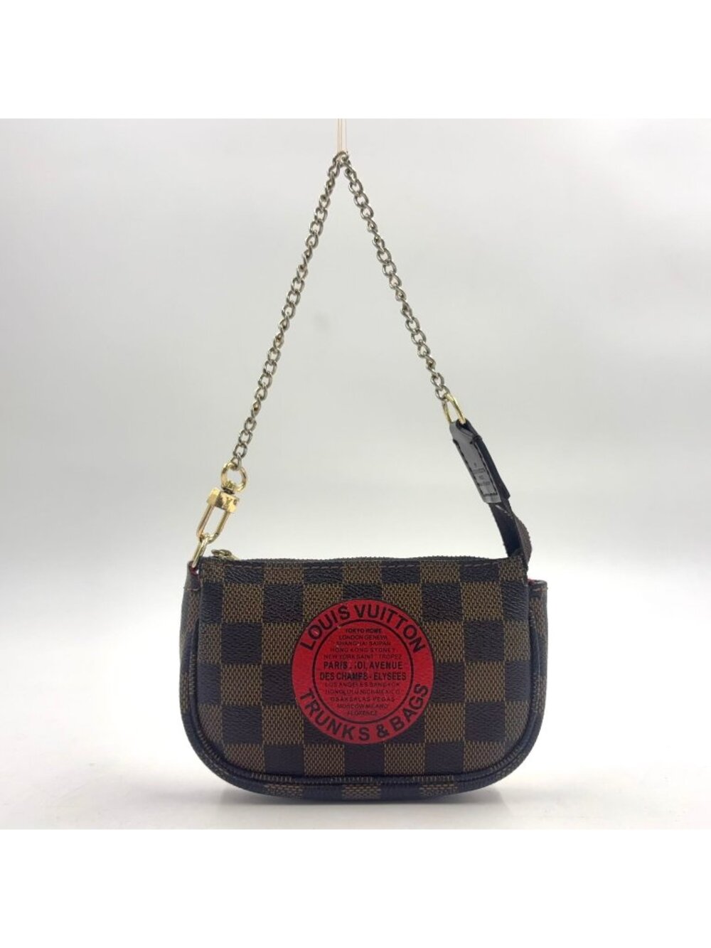 Louis Vuitton Mini Pochette Accessoires Damier Ebene T&B Leather Brown Red